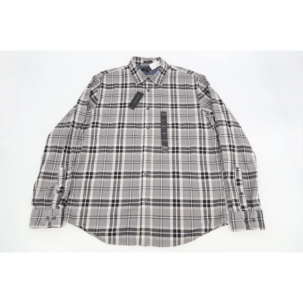 Banana Republic Button Down Shirt Mens‎ Large Gray Plaid Slim Untucked Fit New